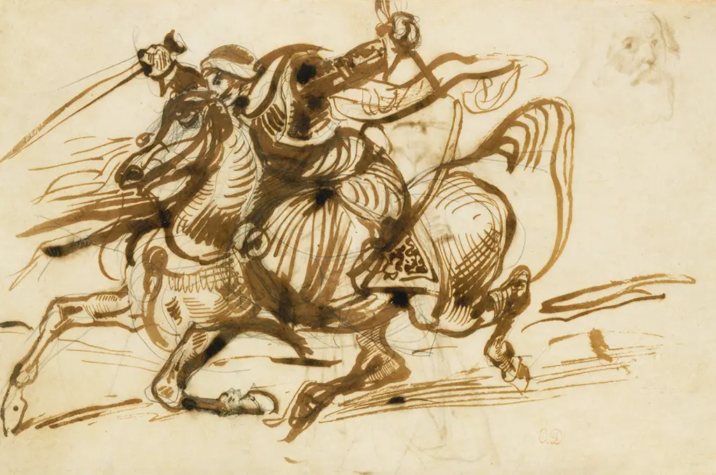 The Giaour on Horseback in Detail Eugene Delacroix